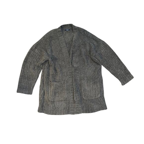 American Eagle Gray Open Front Chunky Knit Cardigan Pockets Size Medium - Picture 1 of 4